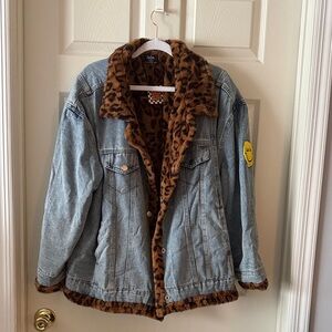 Dressed in LALA Blue Jean Jacket with Leopard Print